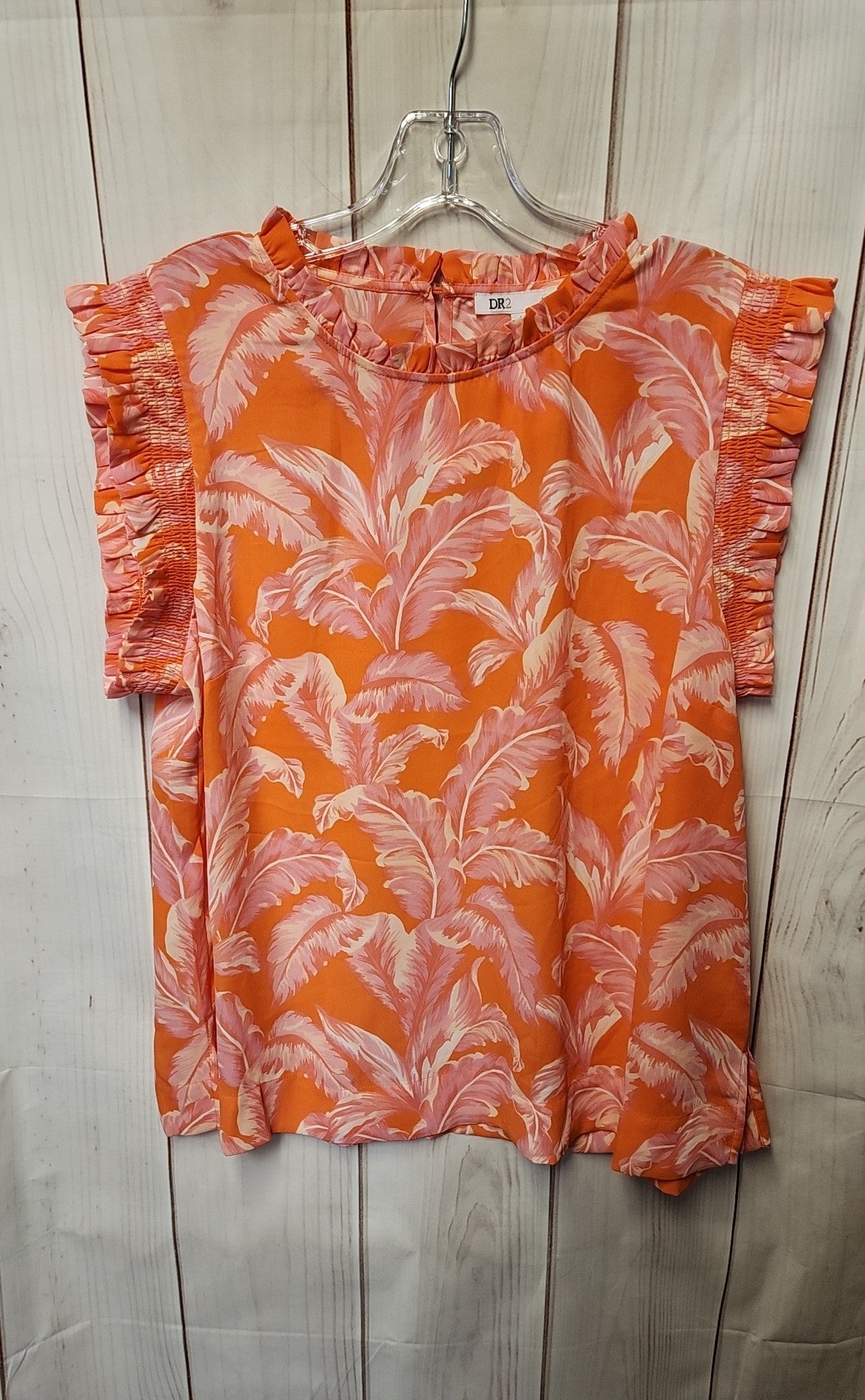 Dr2 Women's Size L Orange Floral Short Sleeve Top