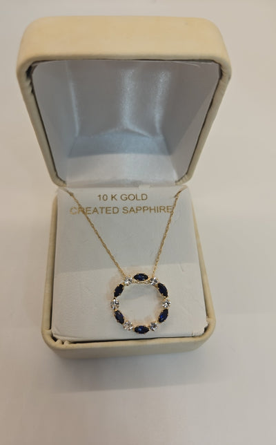 Vintage 10K Gold Created Navy Blue Sapphire 18" Necklace .98 grams