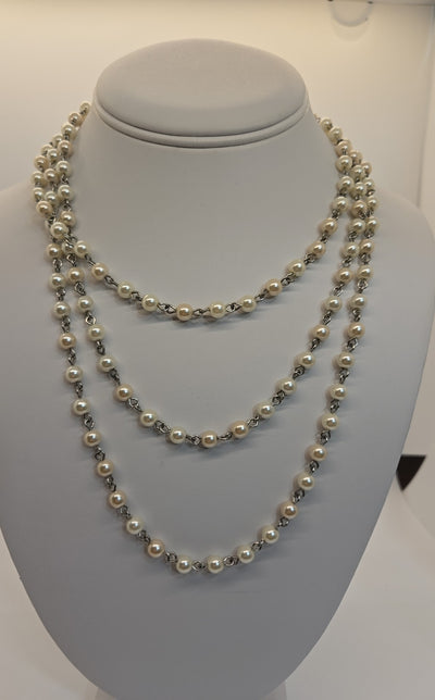 White & Silver Beaded 56" Necklace