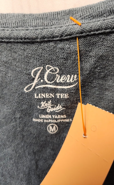 J Crew Women's Size M Blue Linen Short Sleeve Top