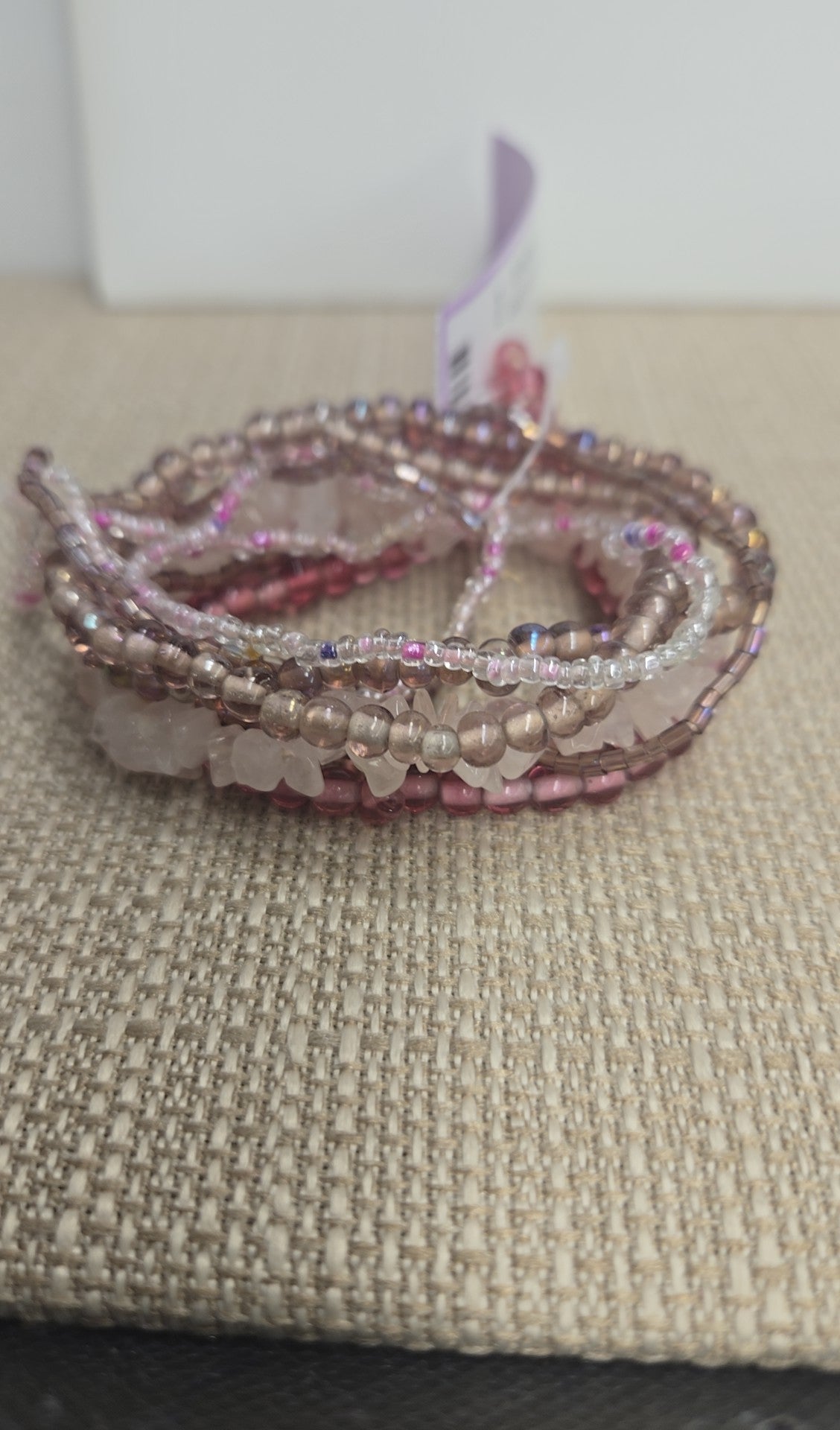 9PCS Pink Beaded Bracelet Set