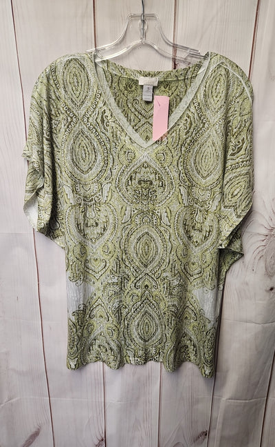 Chico's Women's Size 3 = US XL Green Short Sleeve Top