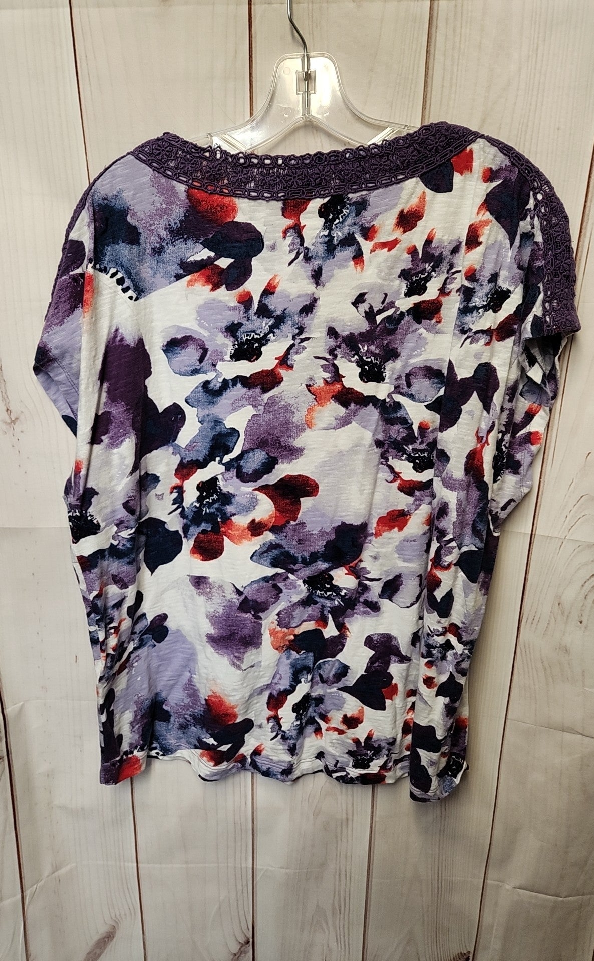 Chico's Women's Size 3 = US XL Purple Floral Short Sleeve Top