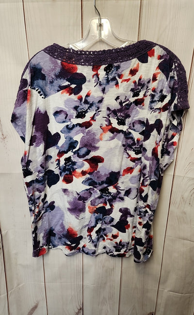 Chico's Women's Size 3 = US XL Purple Floral Short Sleeve Top