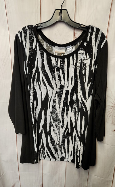 Alfred Dunner Women's Size 2X Black 3/4 Sleeve Top