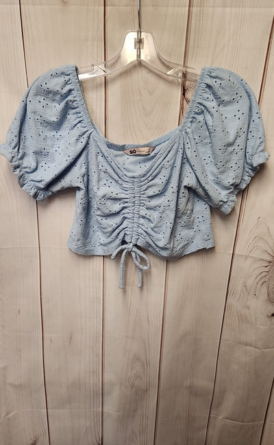 So Women's Size L Blue Short Sleeve Top