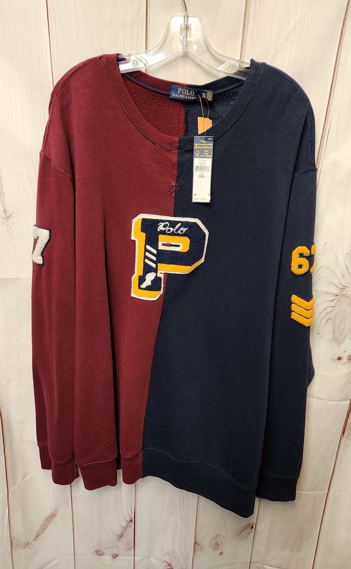 NWT Polo Ralph Lauren Men's Size XXL Navy & Maroon P 67 Varsity Wing Sweatshirt