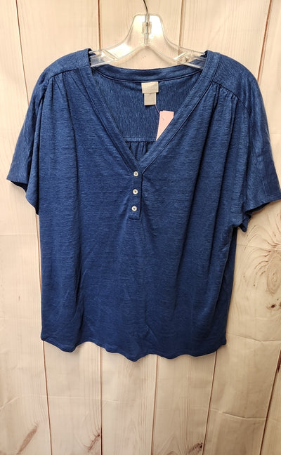 Chico's Women's Size 2 = US L Blue Short Sleeve Top