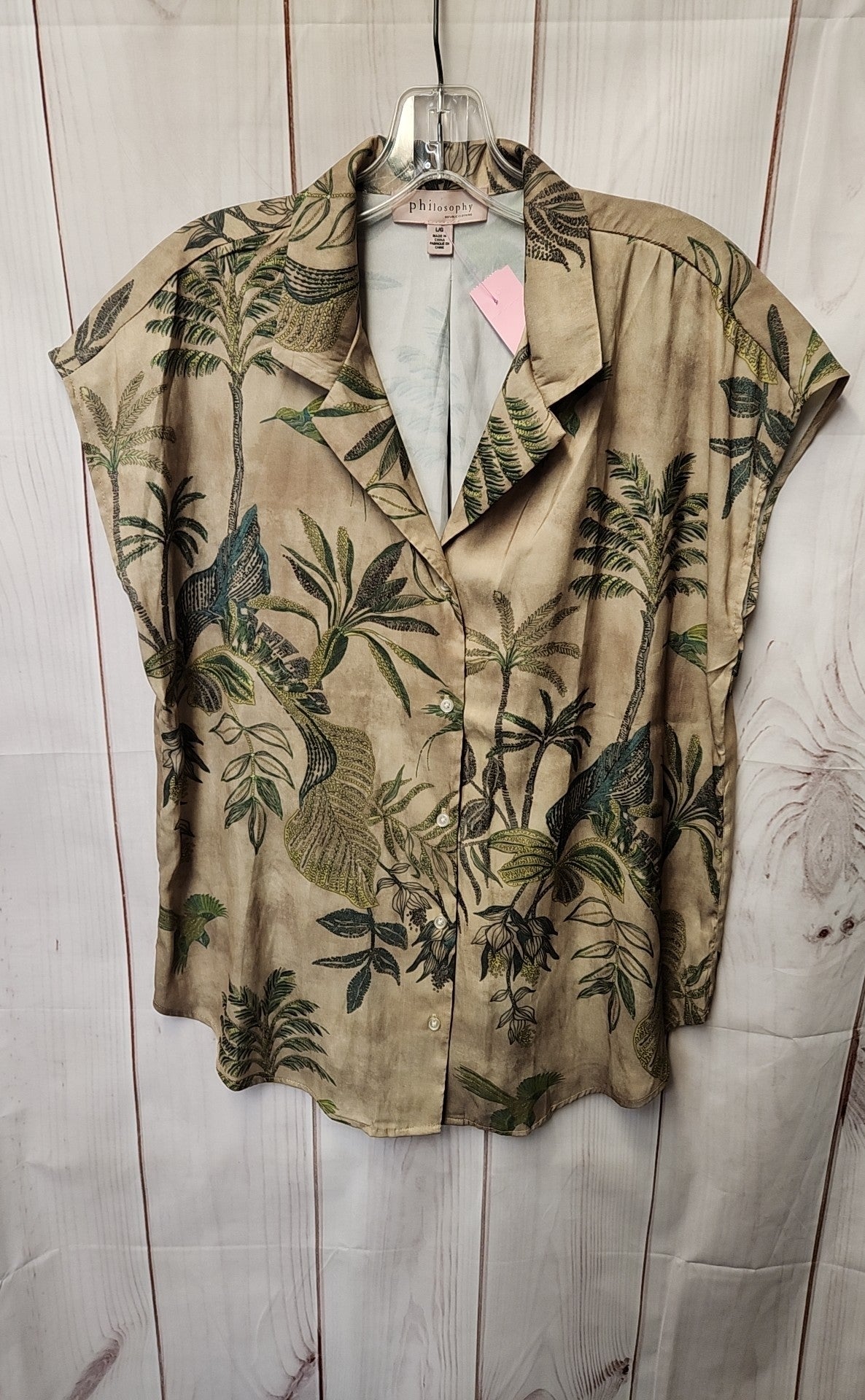 Philosophy Women's Size L Green Floral Sleeveless Top