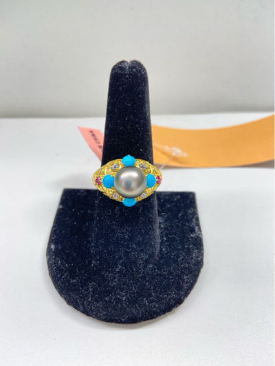 .925 Sterling Silver Gold Tone Size 10 Gray Pearl Ring