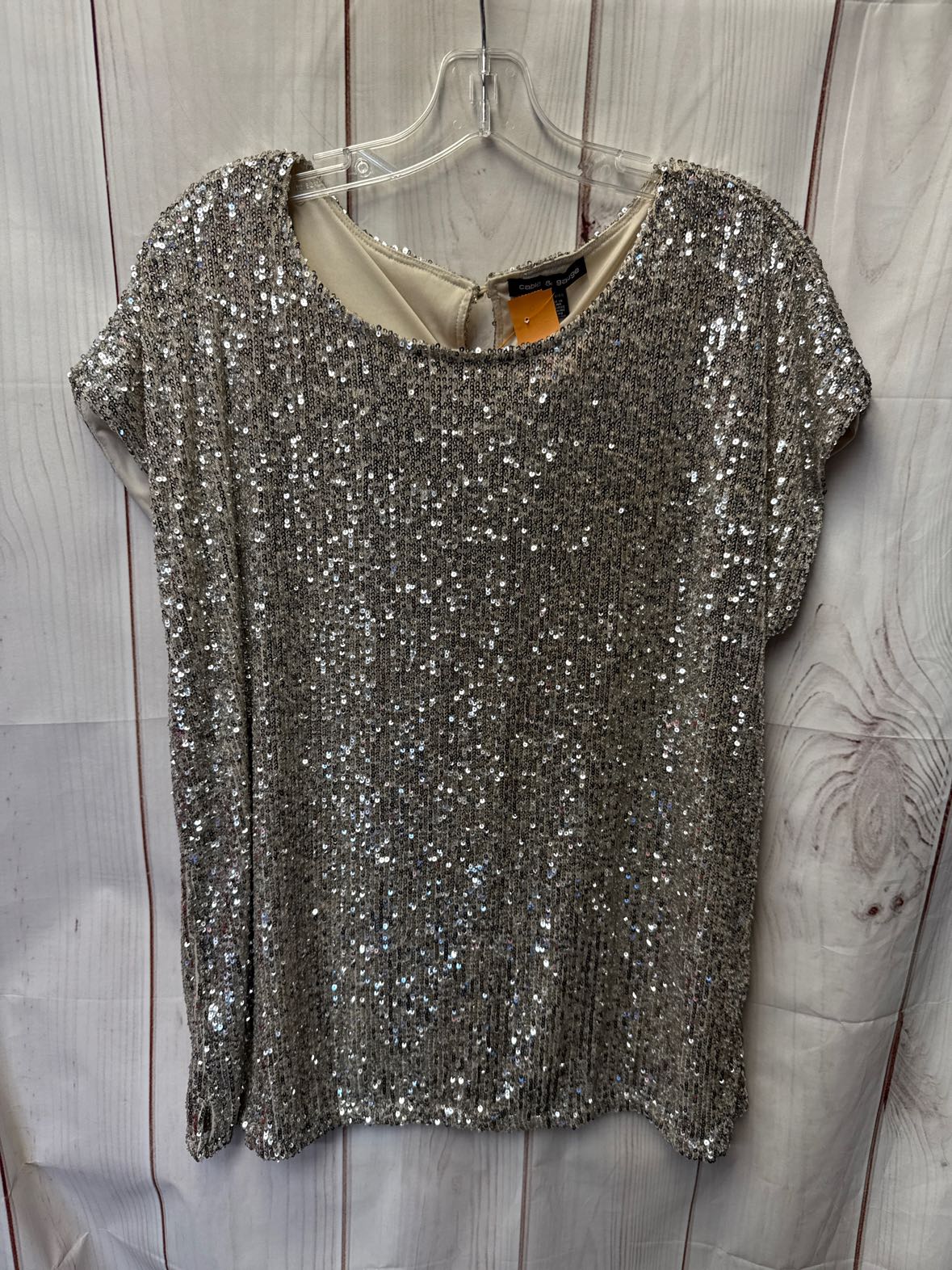 Cable & Gauge Women's Size XL Silver Sequined Short Sleeve Top