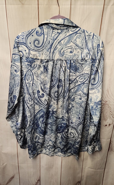 Joie Women's Size 1X White & Blue Floral Long Sleeve Top