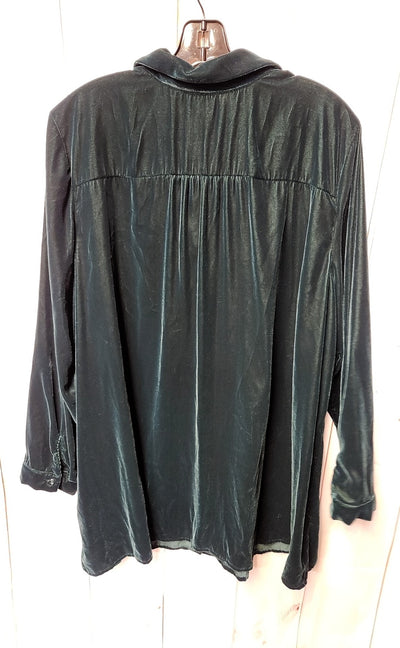 J Jill Women's Size XL Green Velour Long Sleeve Top