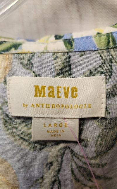 NWT Maeve Anthropologie Women's Size L Blue Floral Short Sleeve Top
