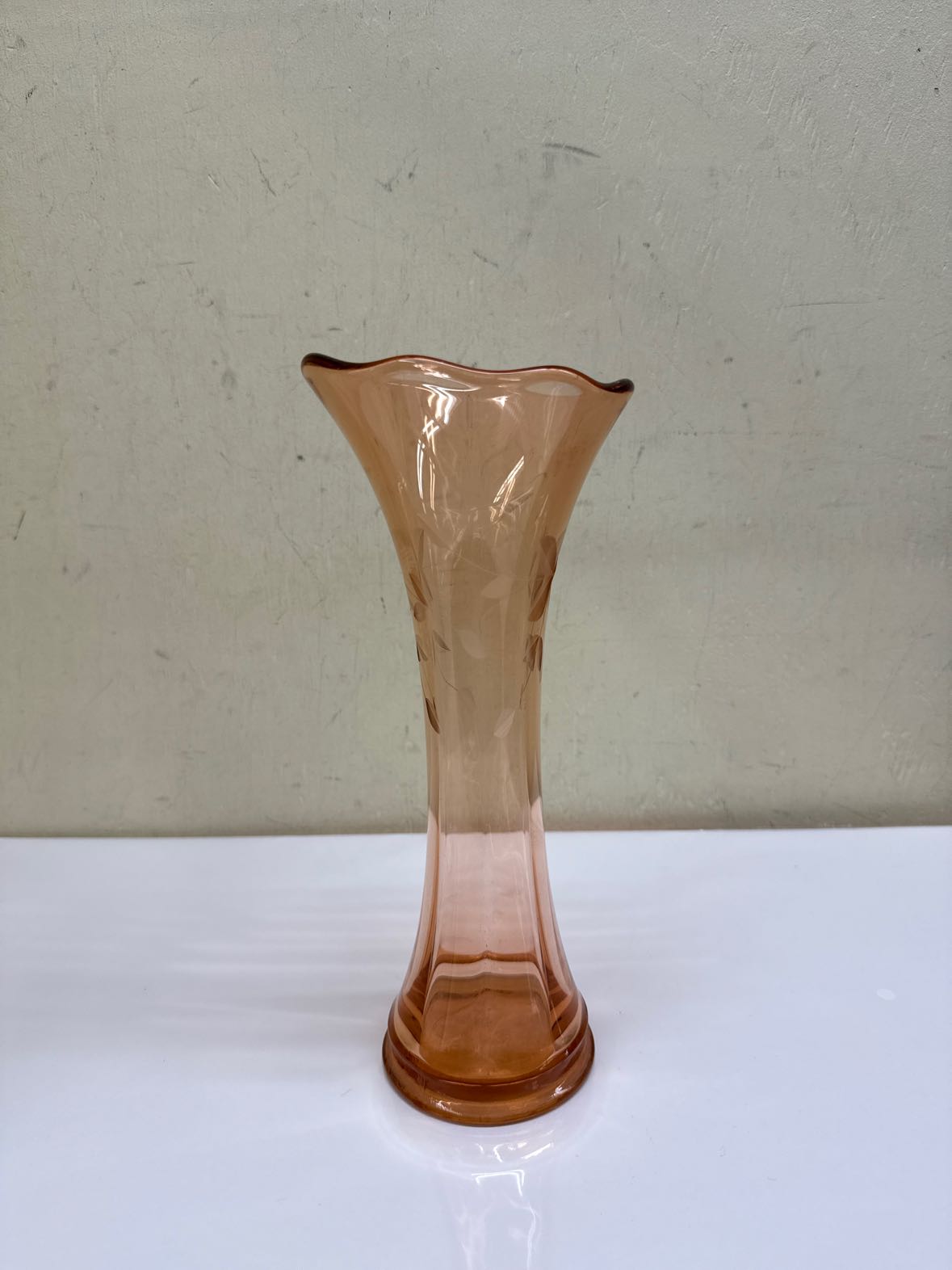 Asymmetrical Pink Depression Glass Vase