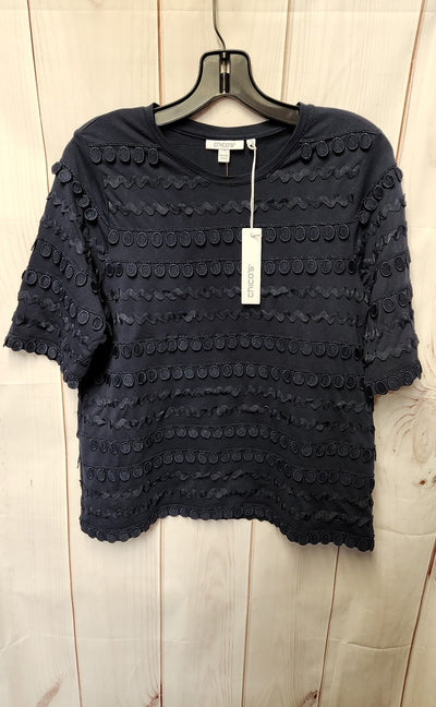NWT Chico's Women's Size S Navy Short Sleeve Top