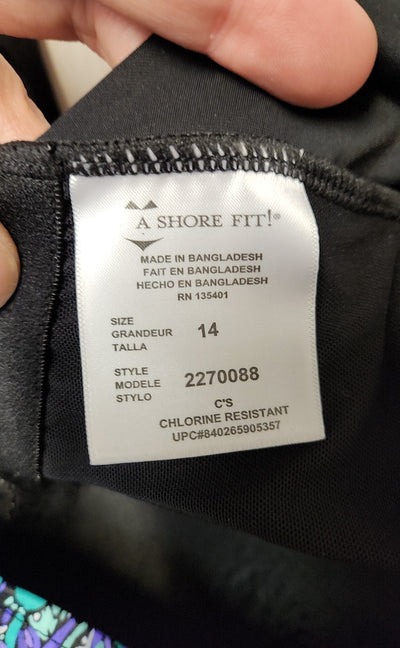 NWT A Shore Fit Women's Size 14 Black Swimsuit