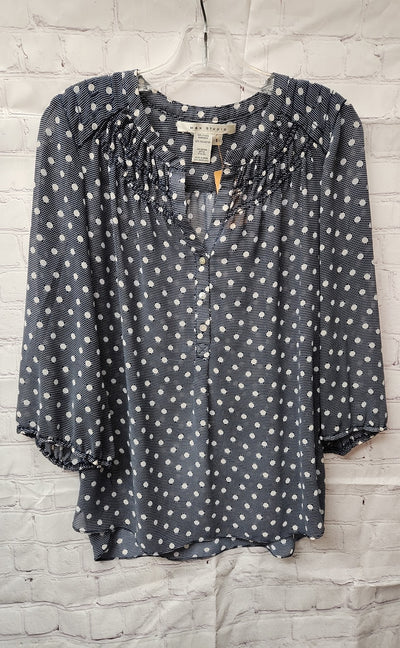 Max Studio Women's Size S Blue Polka Dot 3/4 Sleeve Top