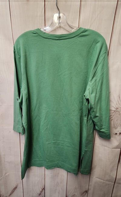 D & Co Women's Size L Green 3/4 Sleeve Top