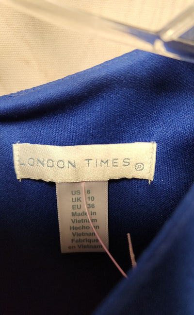 London Times Women's Size 6 Blue Cold Shoulder Dress