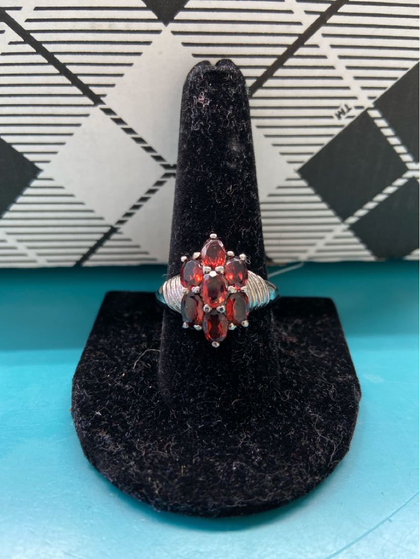 .925 Sterling Silver Size 10 Red Stones Ring