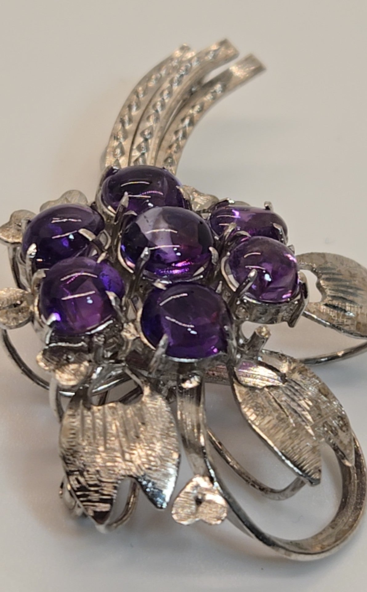 Silver Purple Stones Brooch Pin