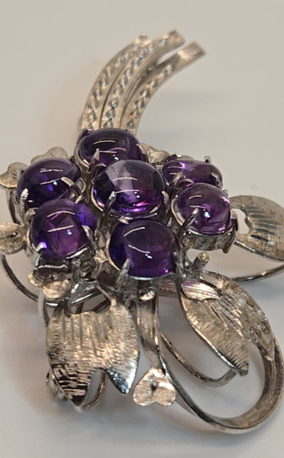 Silver Purple Stones Brooch Pin