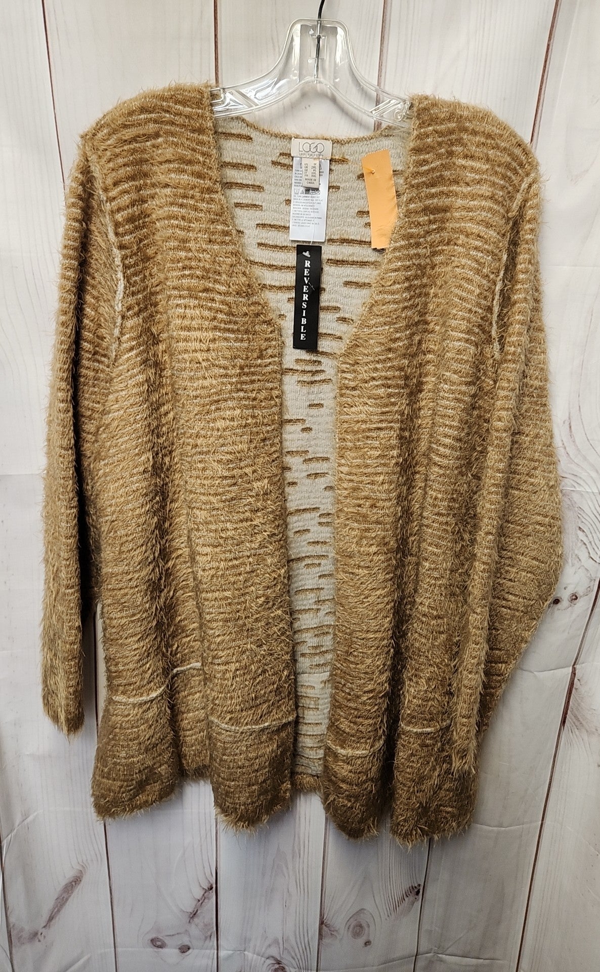 Logo Women's Size 1X Brown Reversible Cardigan