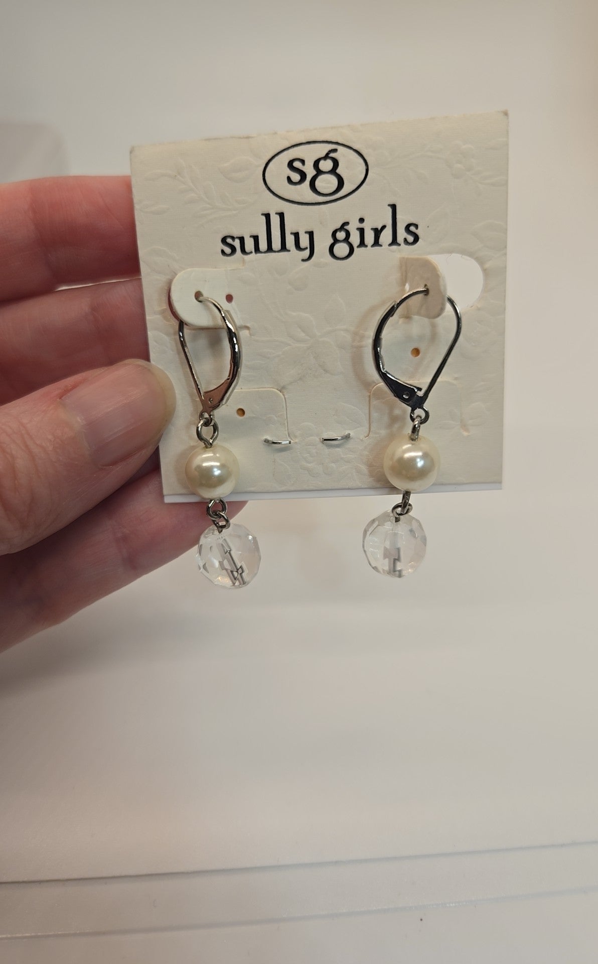 Clear Crystal & White Beaded Silver Earrings