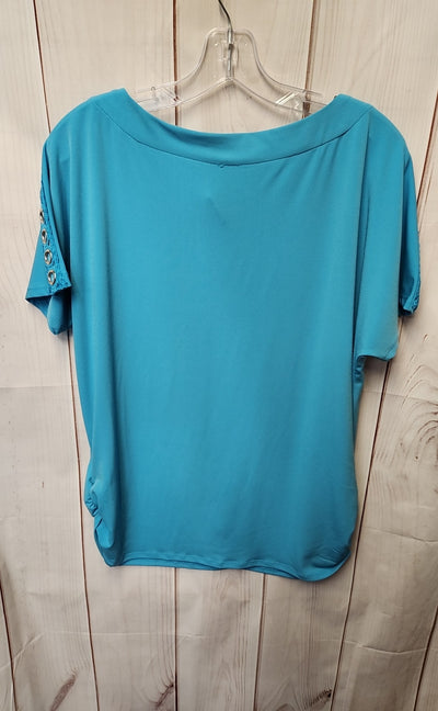 JM Collection Women's Size L Blue Short Sleeve Top