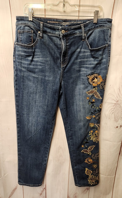 Chico's Women's Size 31 (11-12) Blue Floral Jeans Girlfriend Slim Leg Ankle