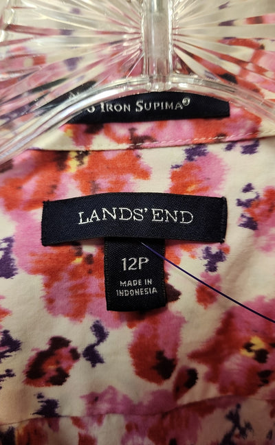 Lands End Women's Size 12 Petite Pink Floral Long Sleeve Top