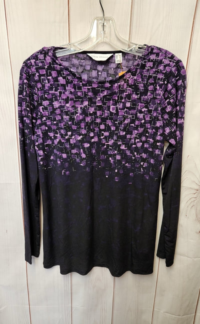 Susan Graver Women's Size XS Black & Purple Long Sleeve Top