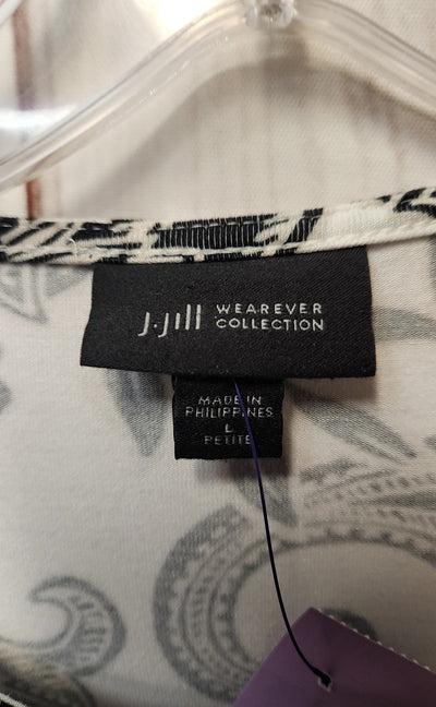 J Jill Women's Size L Petite White & Black 3/4 Sleeve Top