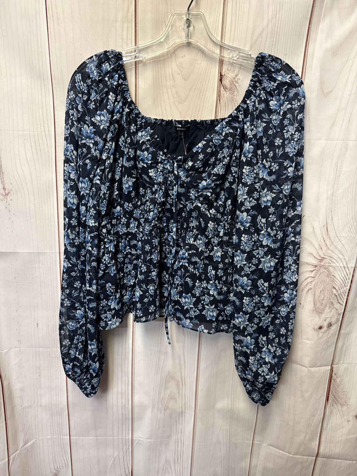 Express Women's Size M Navy Floral Long Sleeve Top
