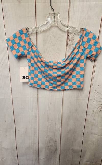 NWT So Women's Size S Blue & Pink Short Sleeve Top