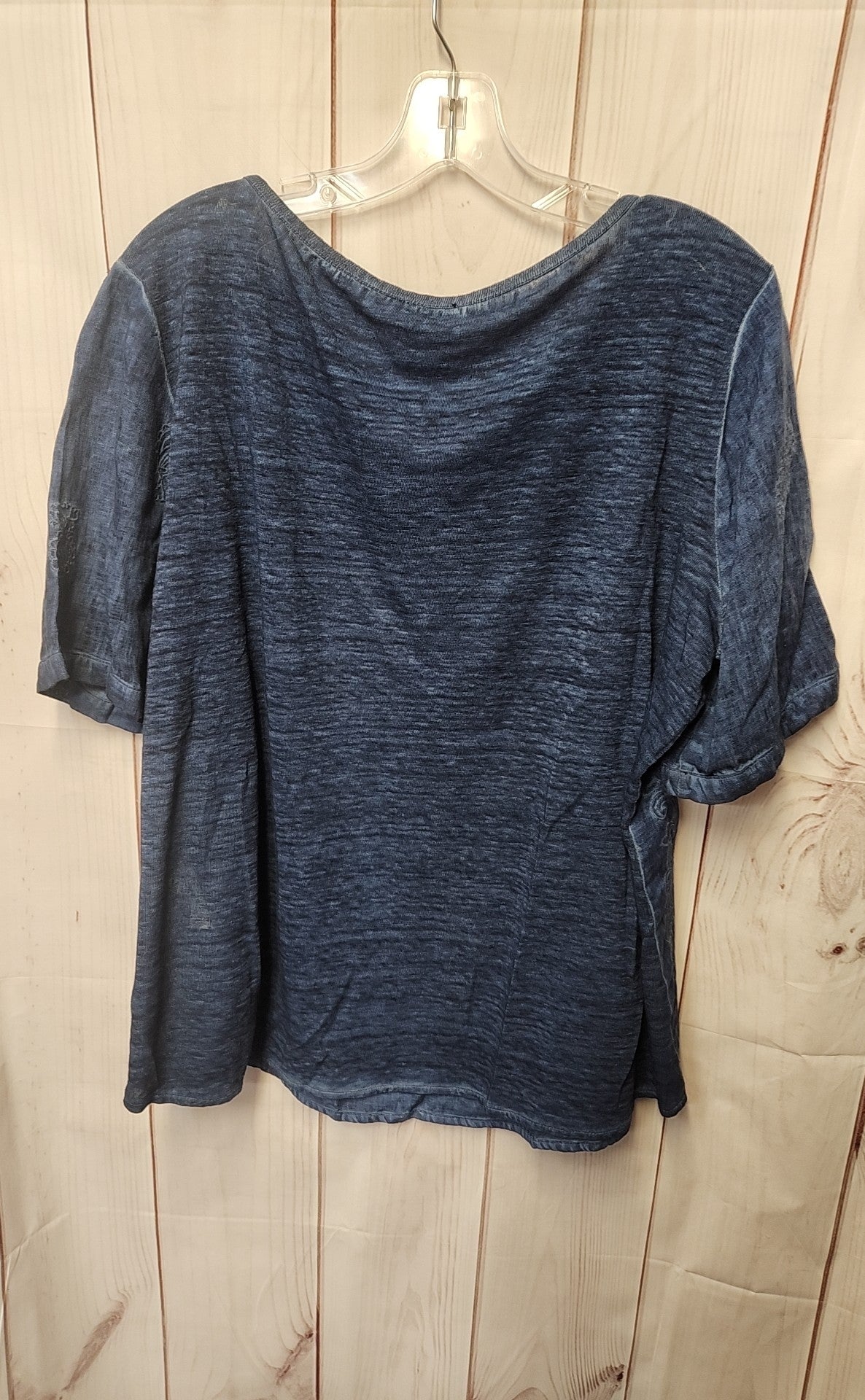 Chico's Women's Size 2 = US L Blue Linen Short Sleeve Top