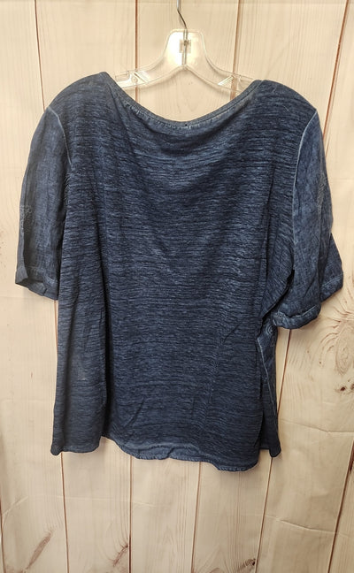 Chico's Women's Size 2 = US L Blue Linen Short Sleeve Top