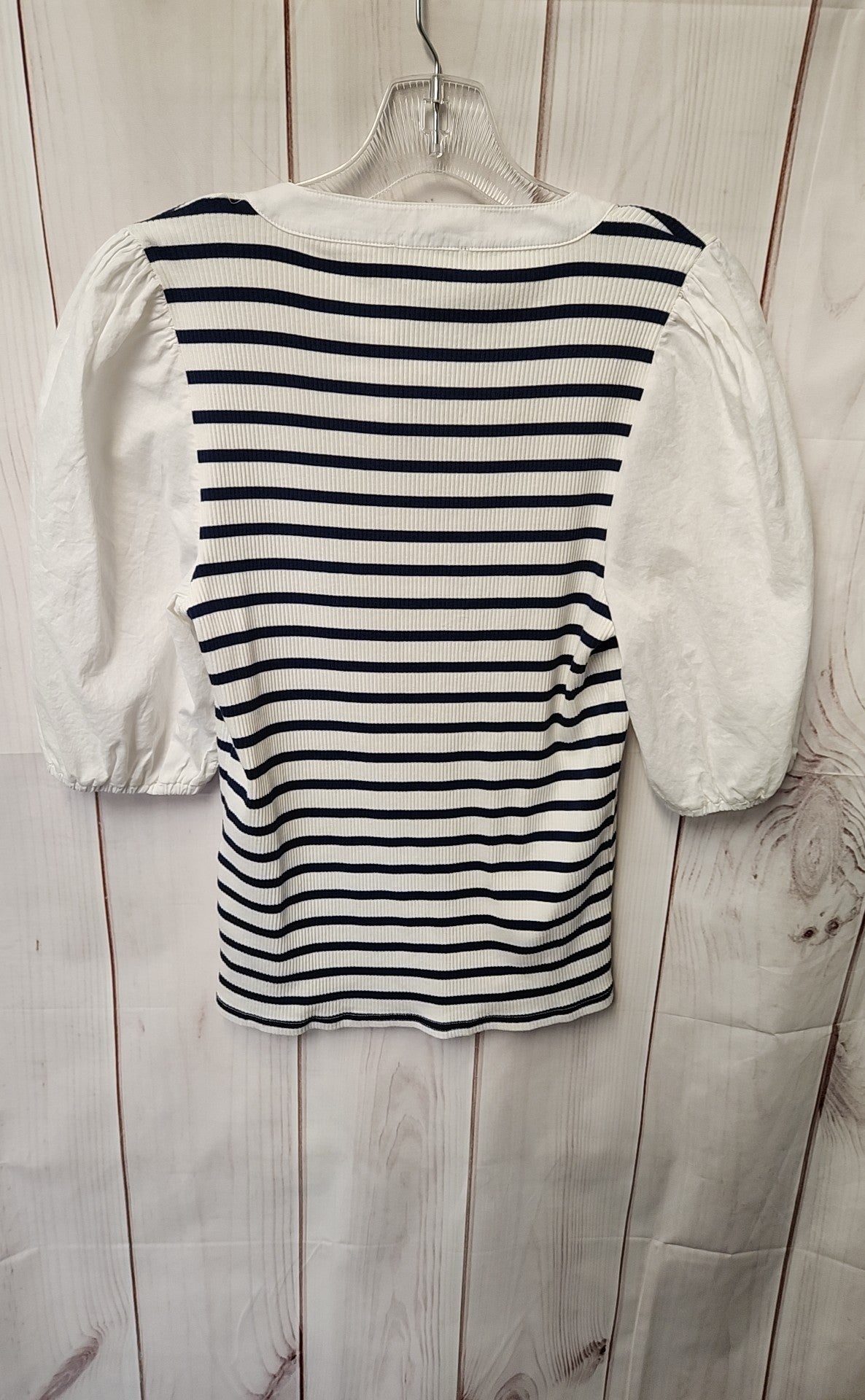 J Crew Women's Size M White & Blue Short Sleeve Top
