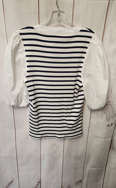 J Crew Women's Size M White & Blue Short Sleeve Top