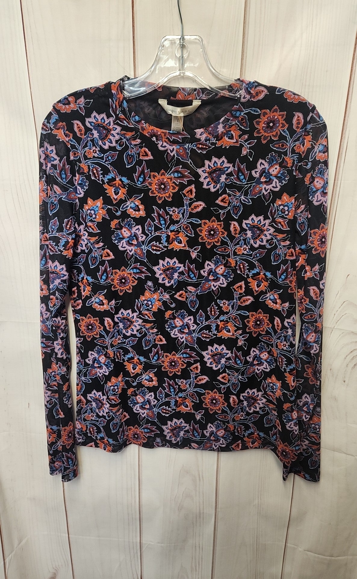 Banana Republic Women's Size S Black & Purple Floral Long Sleeve Top