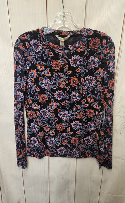 Banana Republic Women's Size S Black & Purple Floral Long Sleeve Top