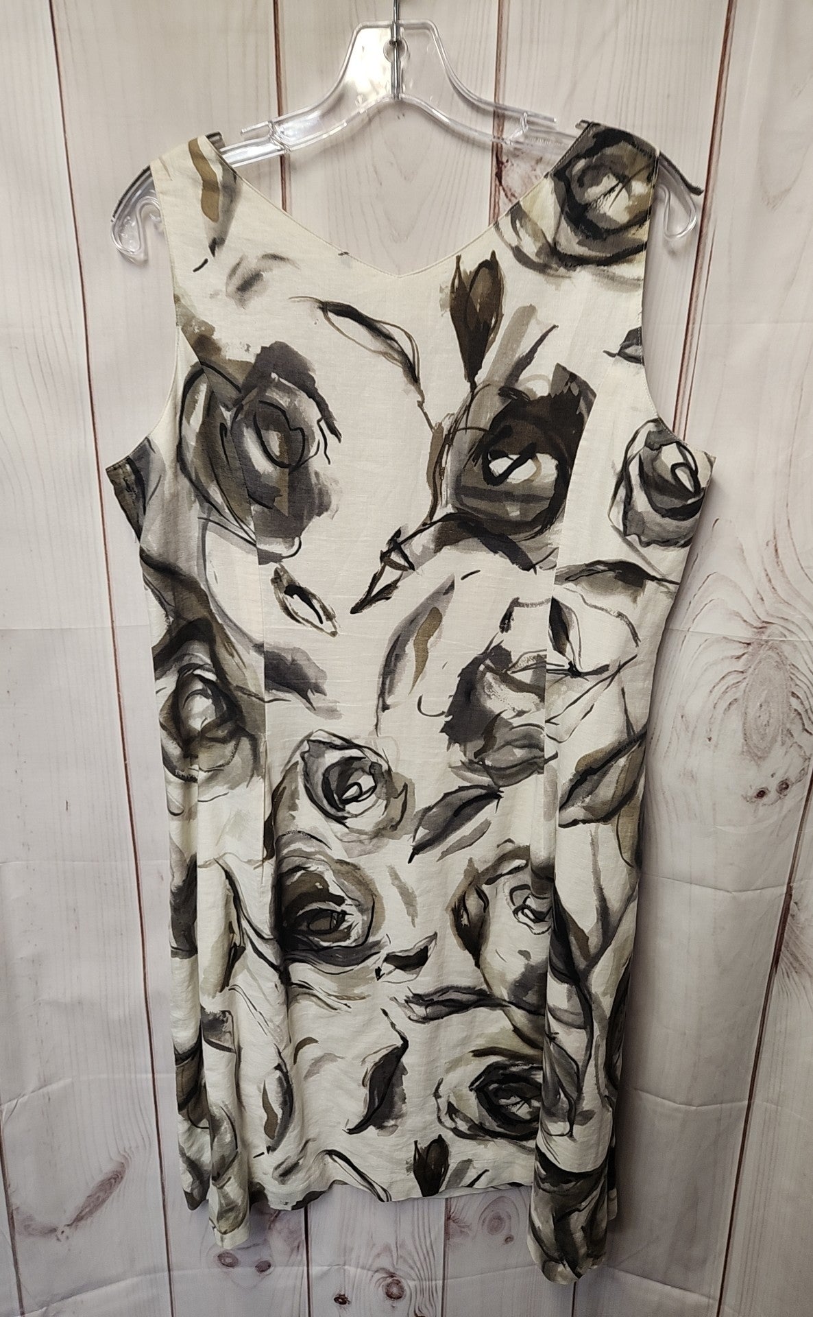 Coldwater Creek Women's Size 16 Petite White & Gray Floral Dress