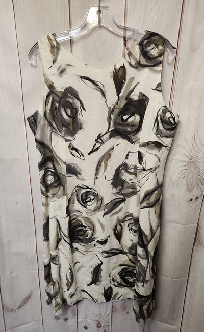 Coldwater Creek Women's Size 16 Petite White & Gray Floral Dress