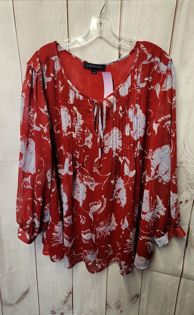 Tommy Hilfiger Women's Size 3X Red Floral Long Sleeve Top