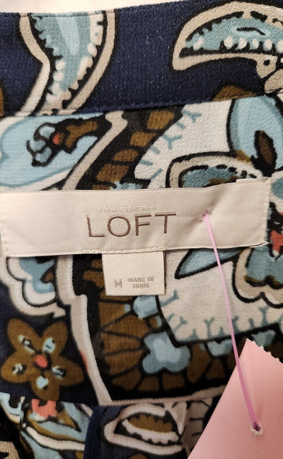 Loft Women's Size M Navy Floral Long Sleeve Top