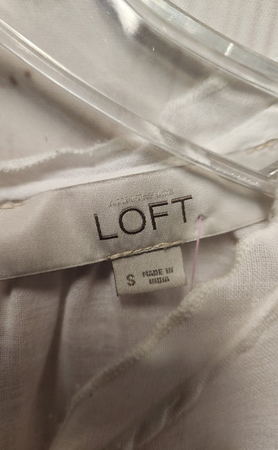 Loft Women's Size S White & Yellow Linen Floral Short Sleeve Top