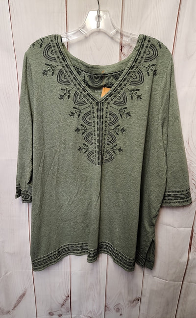 Pure Jill Women's Size 2X Green 3/4 Sleeve Top