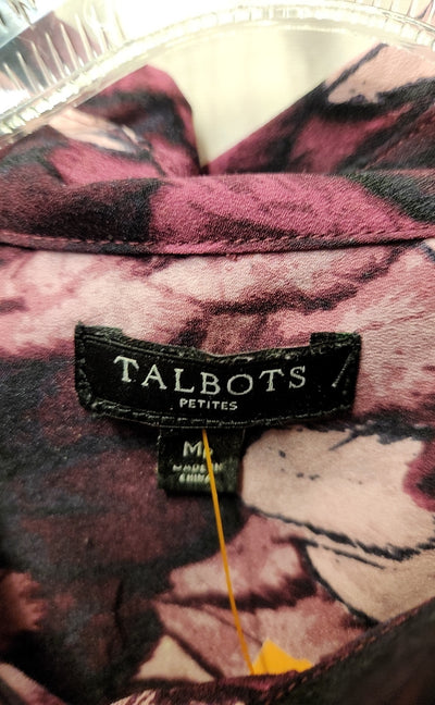 Talbots Women's Size M Petite Purple Floral Long Sleeve Top