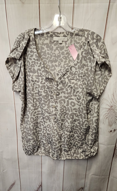 Loft Women's Size L Gray Animal Print Short Sleeve Top